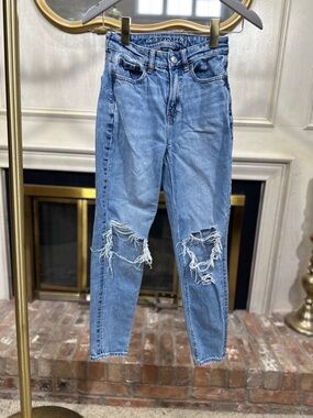 American Eagle Mom Jeans 000 Short Distressed Indie Grunge Streetwear